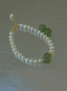 青黛》碧a玉猫眼石天然淡水珍珠手链女ins小众国潮新款闺蜜高级感