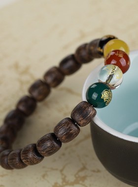 天然老料越南芽庄沉香手r串随型五路财神手链男女款沉水级老料文