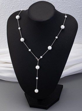 925银满天星珍珠项链秋冬高级感毛衣G链百搭气质轻奢锁骨链女