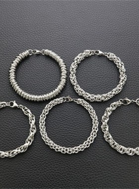 日韩版欧美款手工编织复古粗玉米扭麻花钛钢男女手链X龙骨链蛇骨