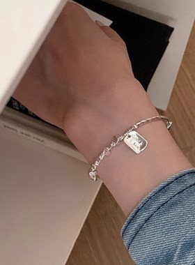 2023新款极简k风高级感碎银方牌手链女时尚轻奢小众设计百搭款手