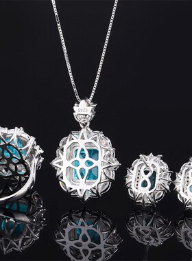 庄生生珠宝热卖S925通体银仿z真木佐绿祖母绿色戒子耳钉吊坠套装