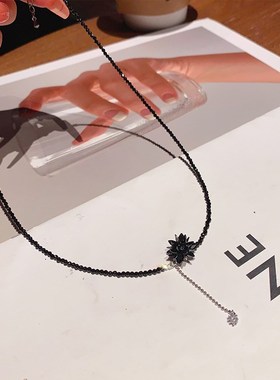 韩版精致简约时尚百搭串珠水晶花球项链锁骨链小众设计iZns风颈链