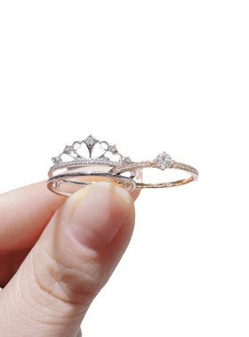 城堡烟花系列皇冠戒指女ins二合一组合对戒小众网红W一款多戴指环