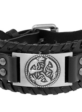 欧美时尚流行首饰个性复古编织牛皮手链简约R创意设计男士饰品