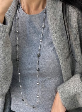 一款多戴满天星混彩珍珠长款项链女轻奢高级时R尚百搭颈链毛衣链