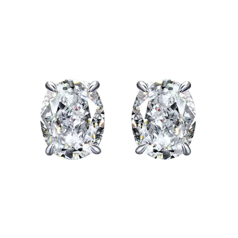 珠宝 2023新款高碳钻耳环旦形D8*10mm爪镶925银时尚百搭女款