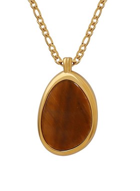 欧美夸张水滴形大吊o坠镶嵌天然虎眼石项链质感赫本风气质首饰