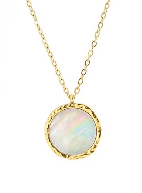 欧美不锈钢圆形贝壳吊坠女气质18K金色钛钢简约圆V牌项链厂家