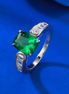 珠宝 2024新款S925银7*9肥G方纳米绿戒指女日常轻奢百搭款指环