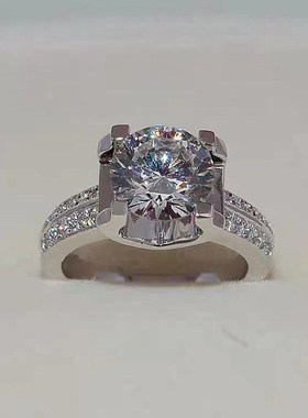 珠宝 2h023新款s925银牛头戒指女8.0mm高碳钻时尚简约风戒指