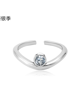 新银季设计师款925纯银月光石戒指女轻奢开口食指戒简约时尚百搭