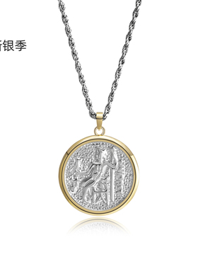 复古浮雕双色古币项链女