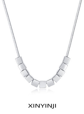 s925纯银小方块项链女简约轻奢