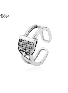 新银季设计师款纯银个性镶钻戒指女开口可调节时尚轻奢指环百搭