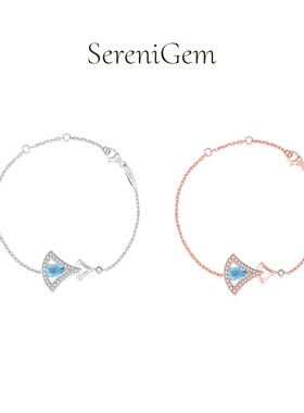 SereniGem谧彩境 天然蓝色托帕石扇形S925满钻银款玫瑰金款手链