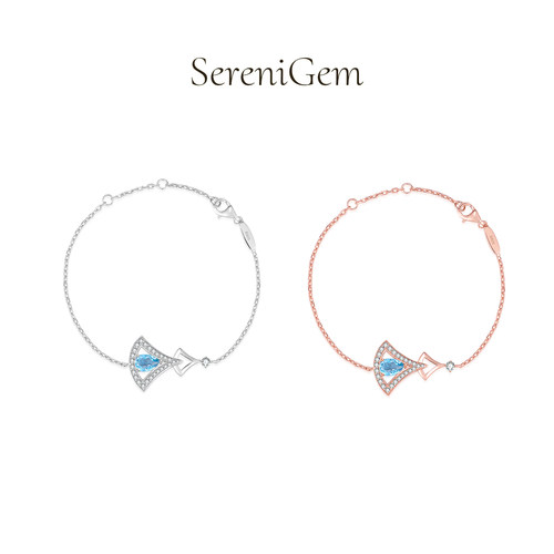 SereniGem谧彩境 天然蓝色托帕石扇形S925满钻银款玫瑰金款手链