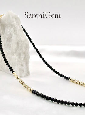 SereniGem谧彩境 铜镀金设计款黑色尖晶石项链