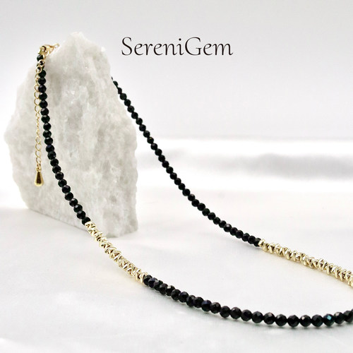 SereniGem谧彩境 铜镀金设计款黑色尖晶石项链