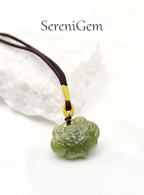 SereniGem谧彩境 天然和田玉雕刻青黄口平安如意挂坠吊坠
