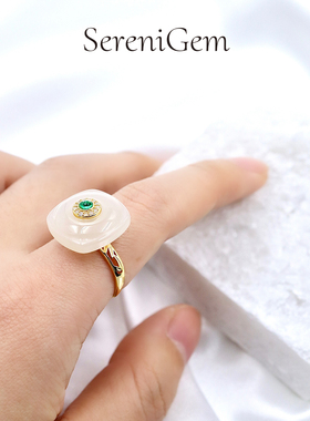 SereniGem谧彩境 S925和田玉平安扣戒指