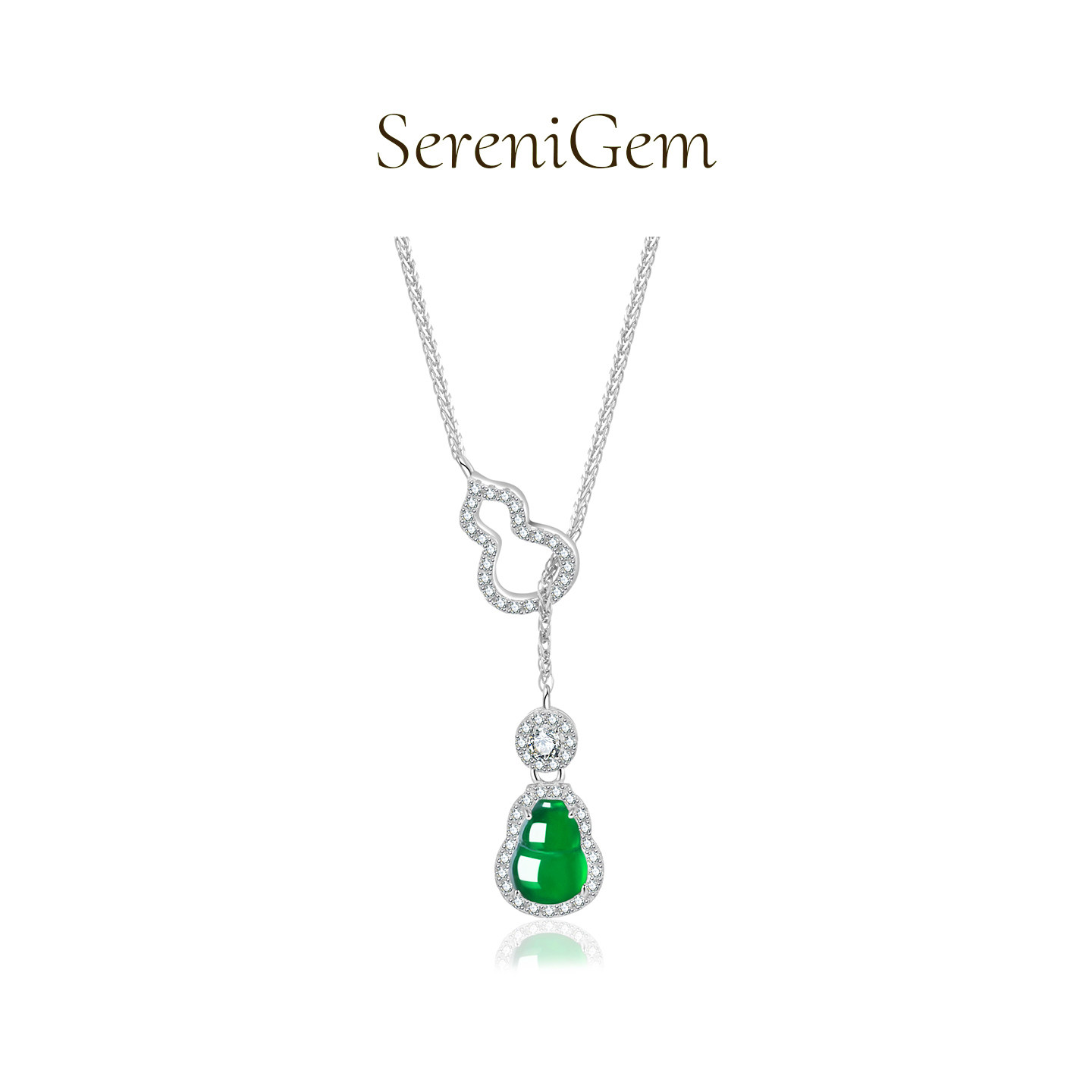 SereniGem谧彩境 天然A货翡翠S925银翡翠葫芦镂空款吊坠