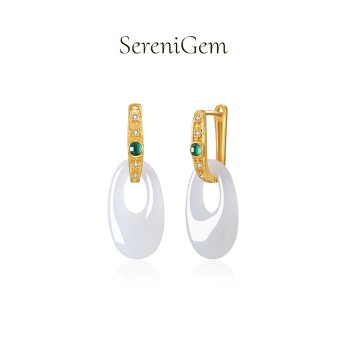 SereniGem谧彩境 S925和田玉白玉耳钩