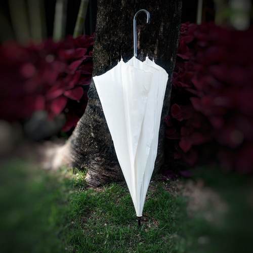 女生用清新小资英国obolts白色手开超泼水长柄雨伞皮革伞柄安全式