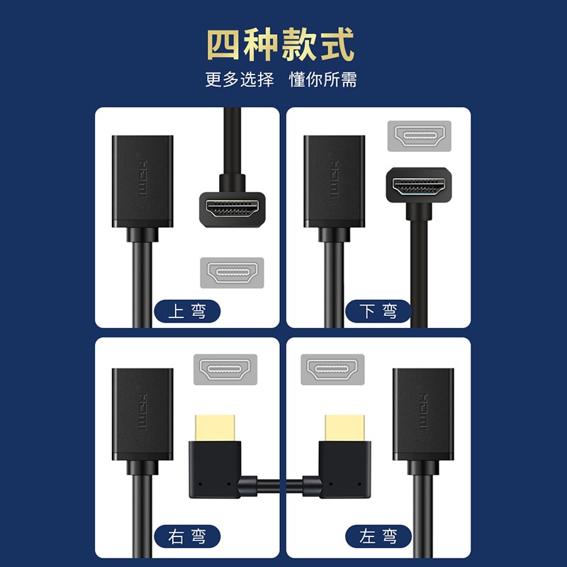 4K上下左右弯头90度公转母HDMI延长线相机电脑电视显示器接口延伸