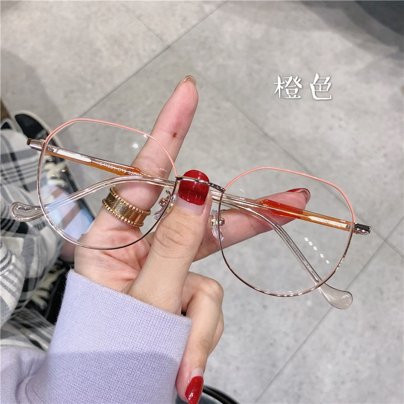 防蓝光眼镜女多边金属框架素颜圆脸显瘦网红款P玫瑰金可配有度数