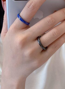 适合手粗的大码戒指女胖mm大号胖手陶瓷素圈尾戒时尚个性食指指环