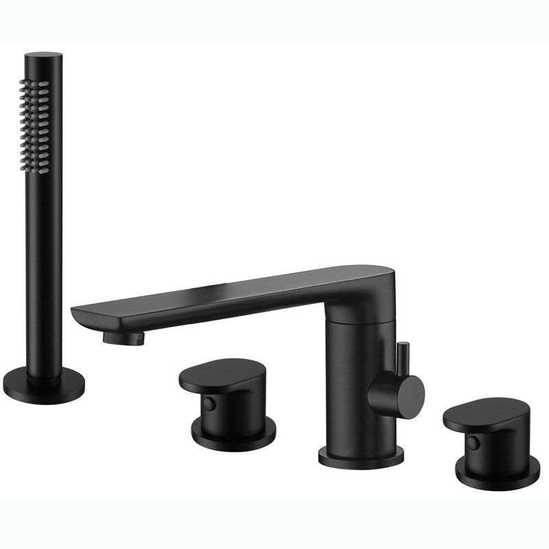 黑色全铜浴缸龙头五件套龙头分体式嵌入式浴缸边龙头花洒套装佛山
