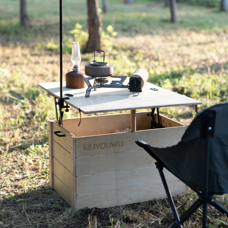 muyouwu 黑化实木露营箱子自z驾车载魔盒可升降黑胡桃木igt露营桌