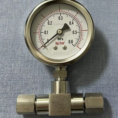 不锈钢压力表 直径68MM 压力0.6MPA 三通左右内螺纹M12X1组合体