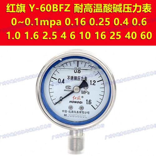 Y-60BFZ红旗0-1.0mpa不锈钢压力表1.6 2.5 4 6 10 16 25 YTN-60BF