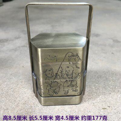 纯铜首饰盒食盒仿古白铜三层提盒储物提篮盒工艺品礼品摆件手把件