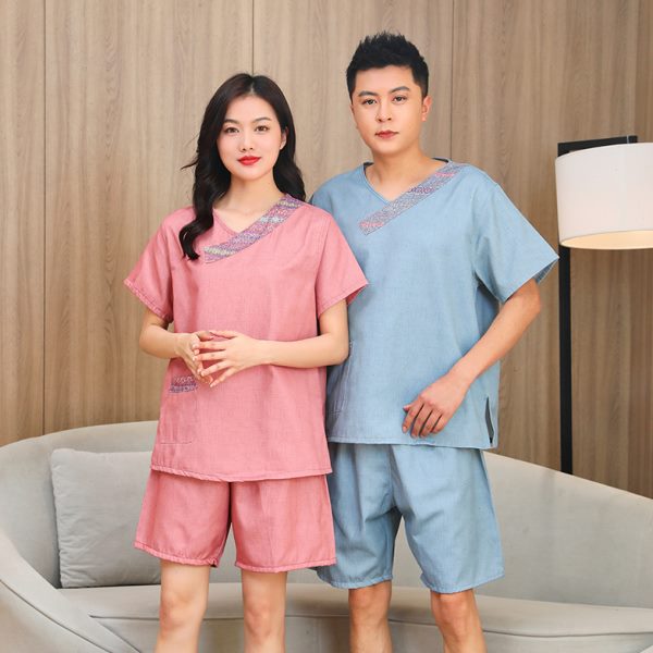 新款汗蒸服男女款情侣装高档贡缎桑拿服洗浴服大码加肥按摩服睡衣