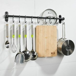 厨具用品挂架置物架挂勺子活动排钩 厨房挂钩免打孔黑色挂杆壁挂式