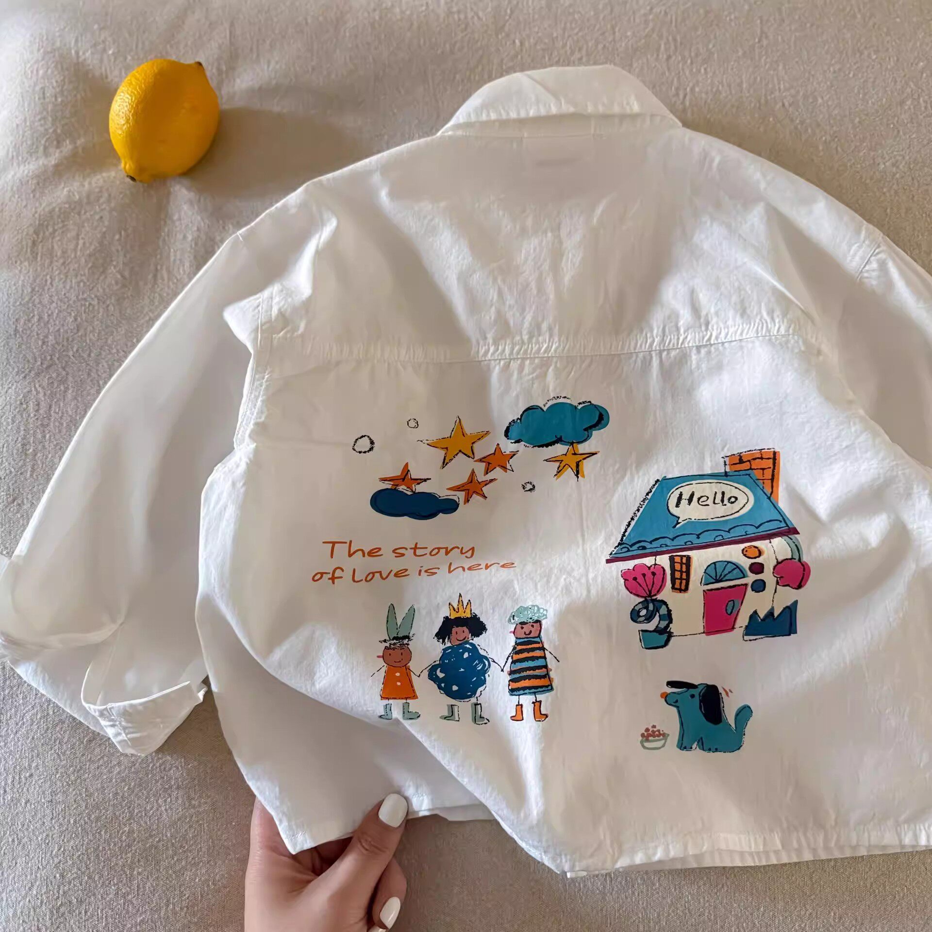 韩版卡通印花衬衫2026新款男女童翻领长袖宽松春秋衬衣外套日系