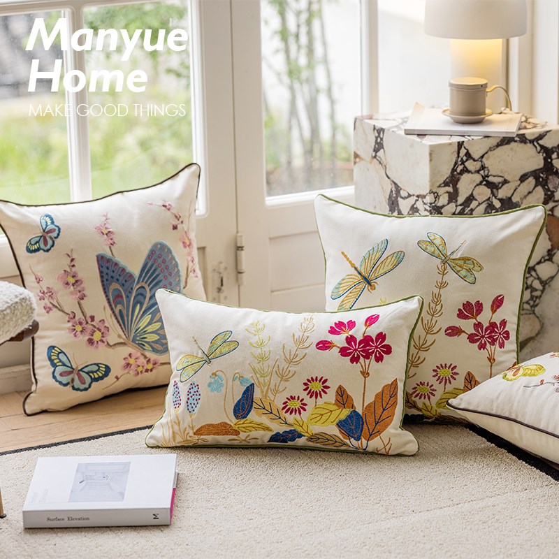 蔓越家 东方秀色 传统立体绣花工艺抱枕抱枕套客厅沙发靠垫靠枕