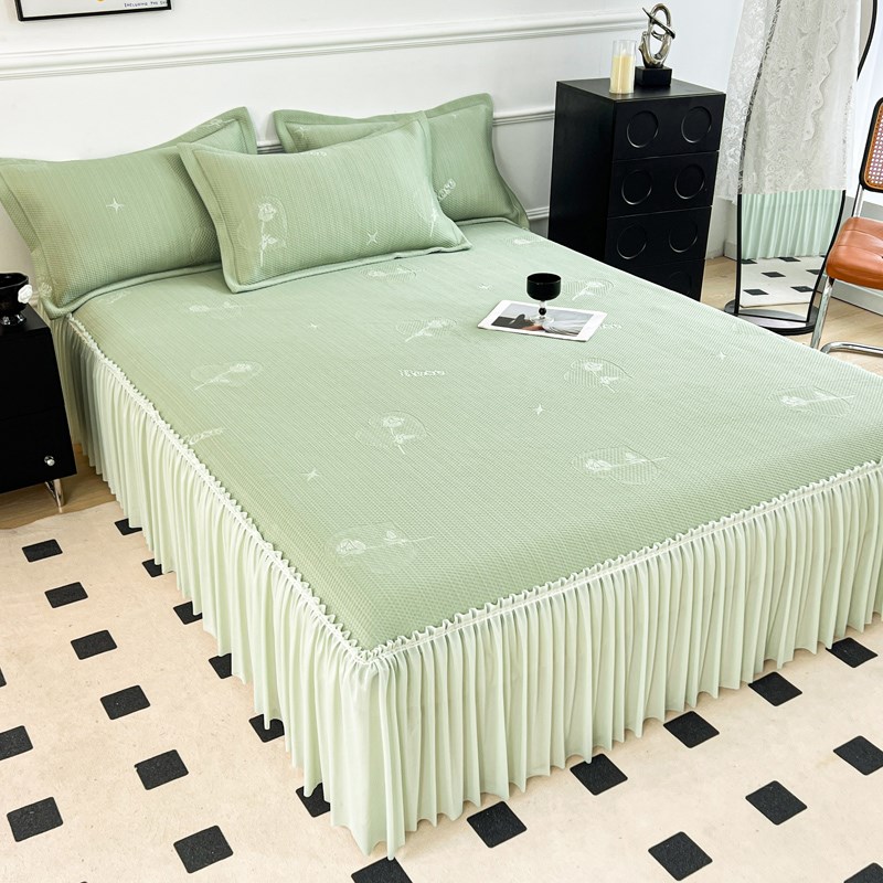 夏季A类凉感豆豆席冰丝席三件套床裙款可机洗1.8米床罩空调软席子