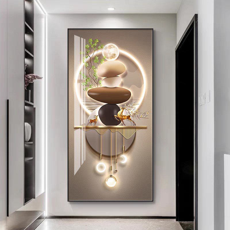 入门玄关装饰画带灯2025新款走廊过道挂画入户正对门玄关画轻奢