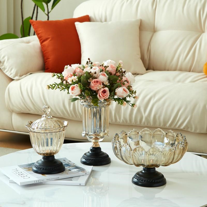 水果盘轻奢客厅茶几家用干果盘高级感水晶玻璃罐中古装饰摆件