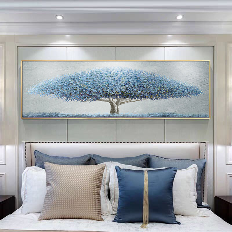 现代客厅横版挂画简约沙发背景墙装饰画寓意好发财树平面牀头壁画图片