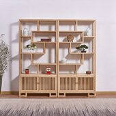 新中式 白蜡木茶叶架多宝阁禅意实木博古架文玩展示柜摆柜件隔断柜