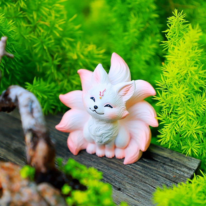 可爱九尾狐车载饰品摆件创意家居花园花盆K树脂工艺品客厅桌面装