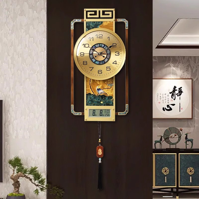 2025新款黄铜j新中式挂钟客厅轻奢装饰钟表高级大气时钟挂墙创意