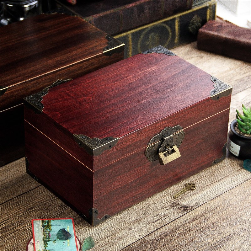 香樟木带锁小木箱实木樟木箱w木质木制收藏收纳整理证件储物箱复