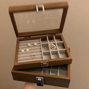 便携大容量复古木质首饰盒手饰品项链戒指耳钉收纳盒小型2025新款