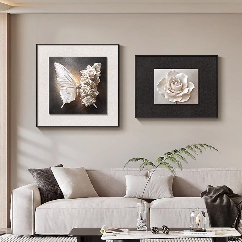 现代高级感卧室装饰画主卧房间床头挂画黑白蝴蝶客厅餐厅桌壁画